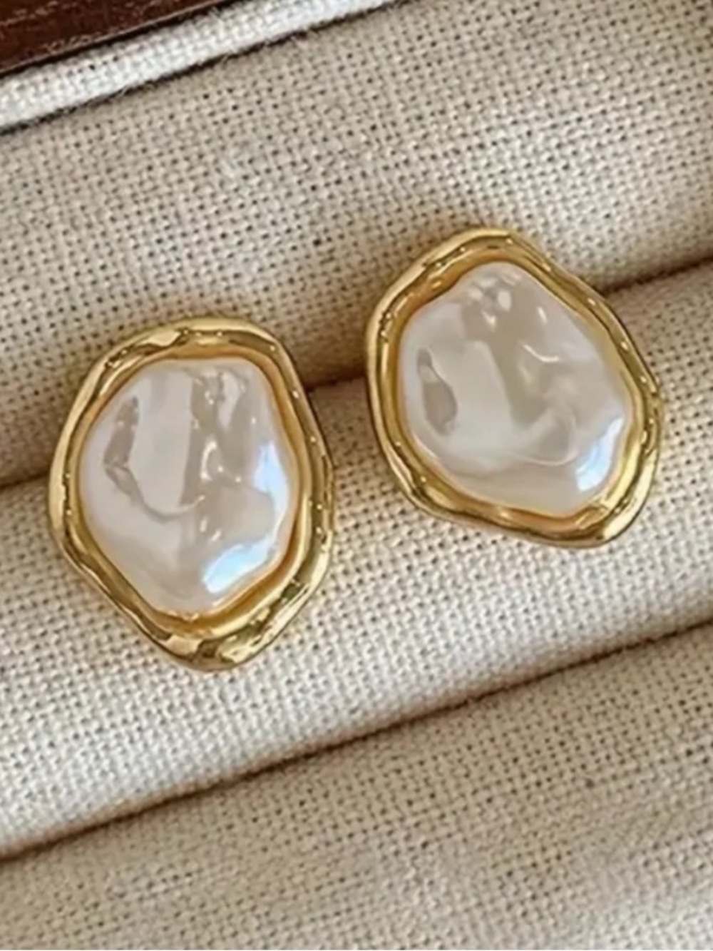 Gold-Trim Baroque Pearl Stud Earrings